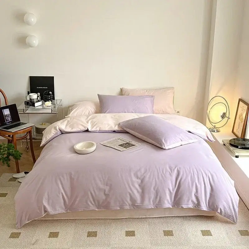 Soft lavender cotton queen bedding set bedroom satin finish duvet cover