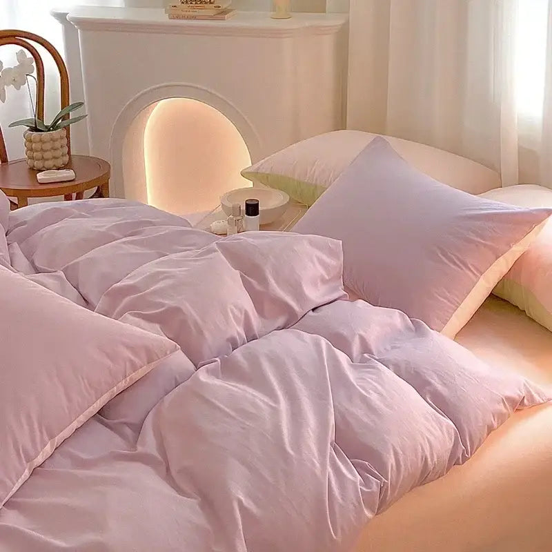 Soft lavender cotton queen bedding set bedroom satin finish duvet cover
