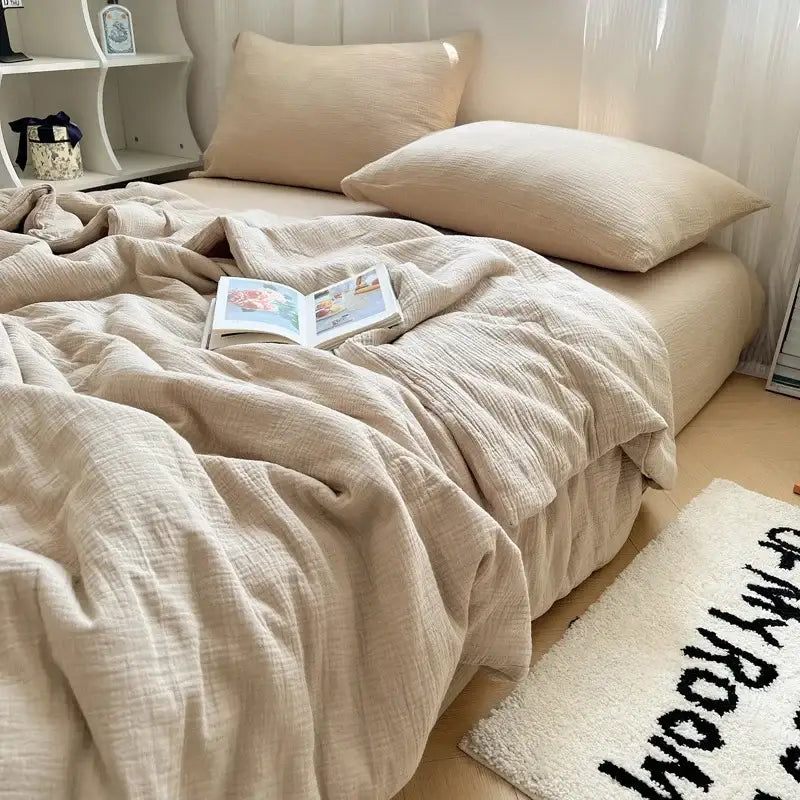 Soft peach cotton muslin cooling wrinkled yarn quilt – bedroom blanket