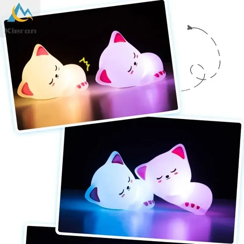 Soft white cat led night light bedroom silicone decor