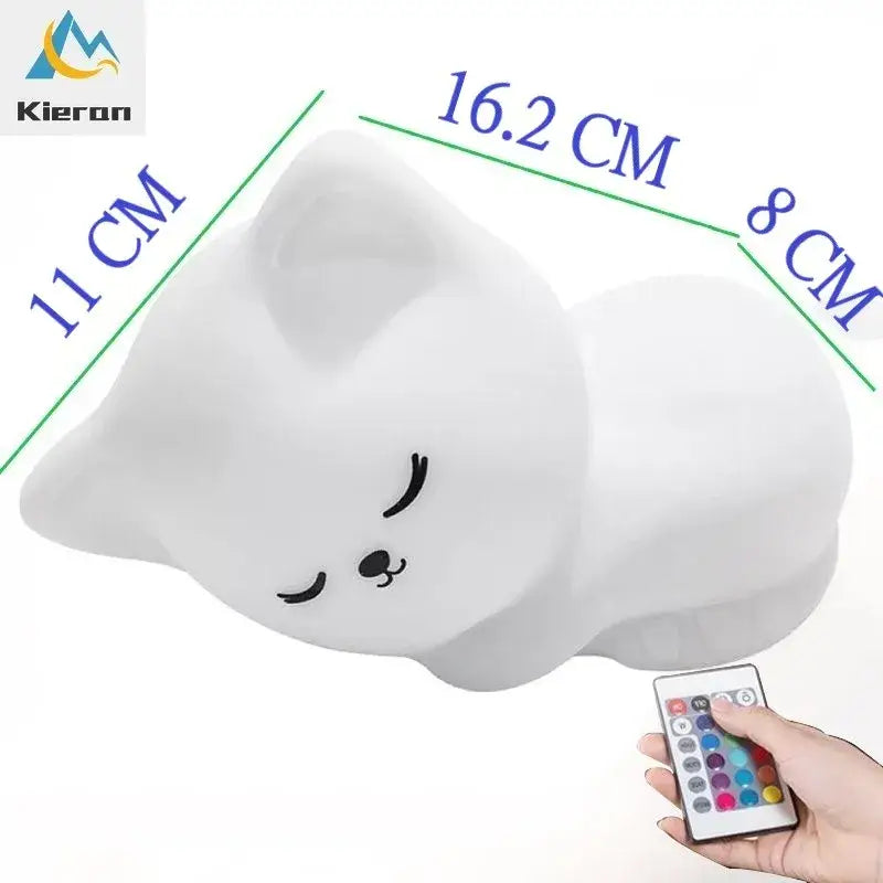 Soft white cat led night light bedroom silicone decor