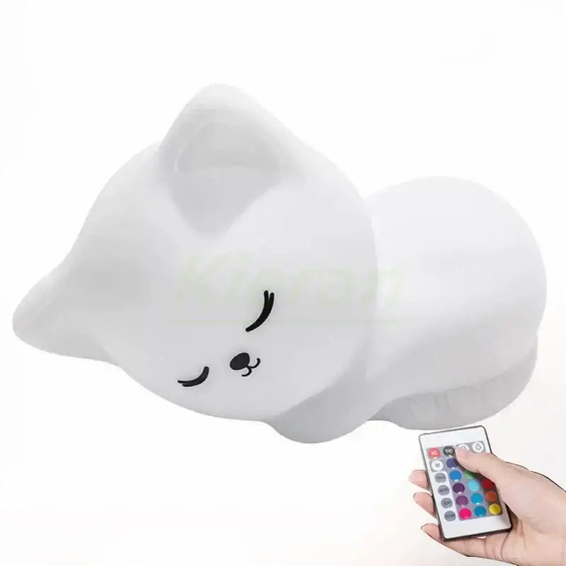 Soft white cat led night light bedroom silicone decor