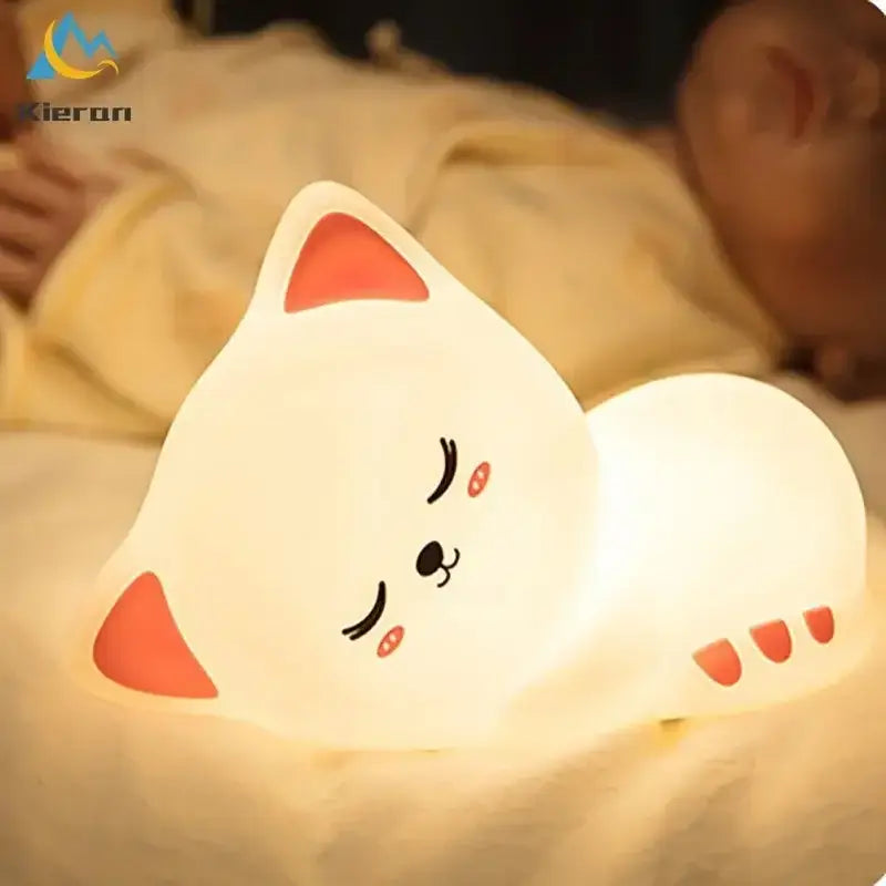 Soft white cat led night light bedroom silicone decor
