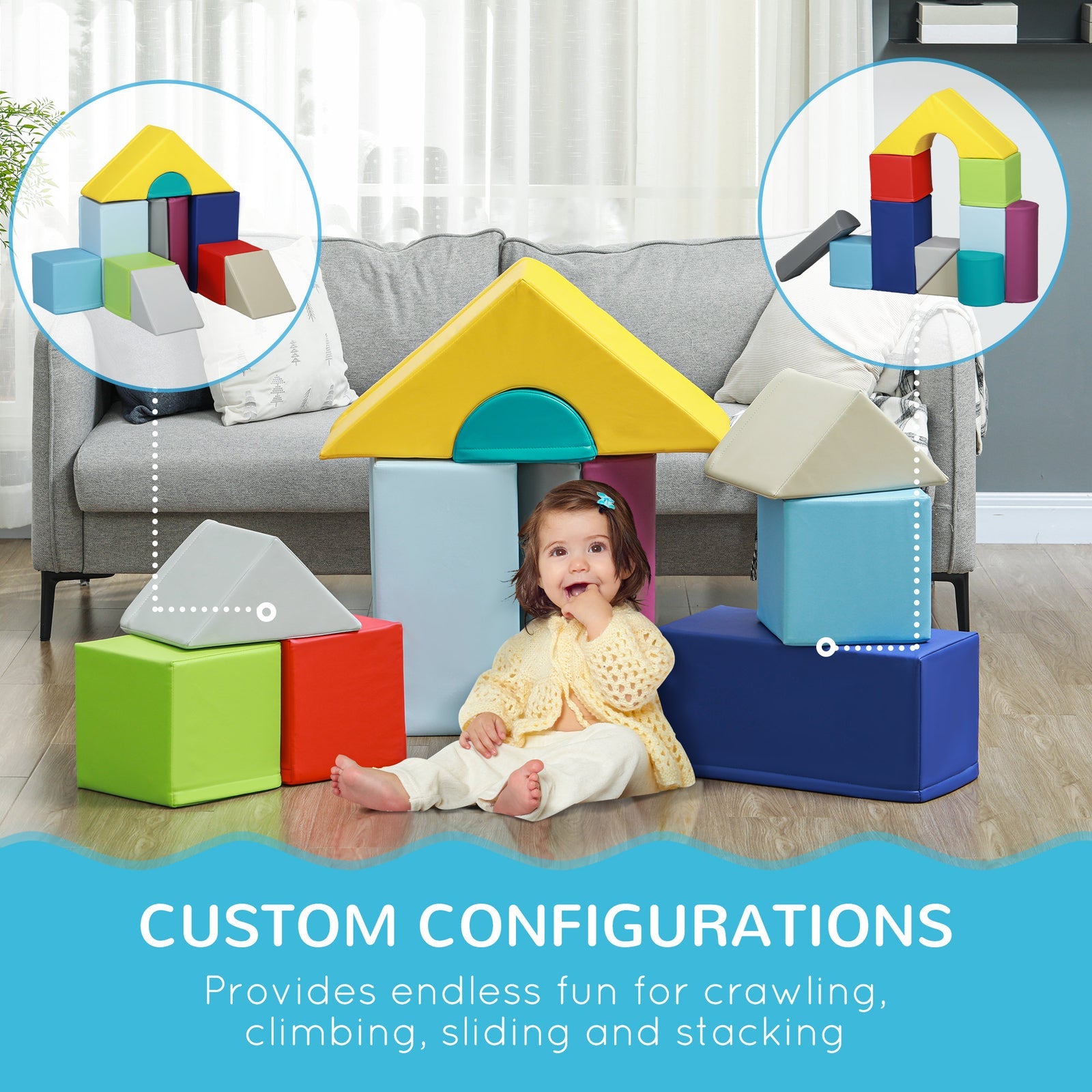 11-Piece Soft Foam Climbing Blocks Play Set for Toddlers and Babies