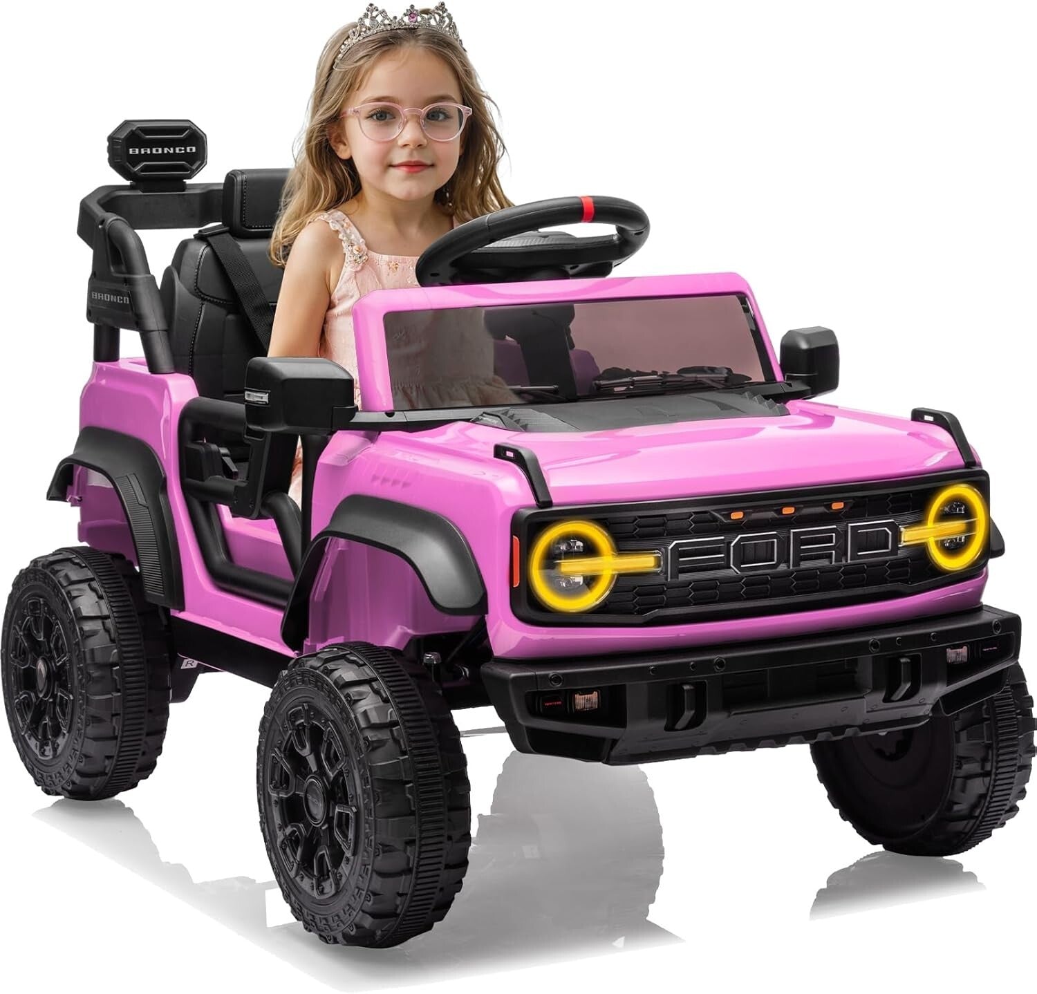 12V Electric Ford Bronco Ride-On Car with Remote Control and Safety Seat Belt for Ages 3-8