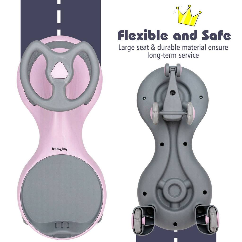 Sparkling Pink Wiggle Car Ride-on Toy for Toddlers and Kids with Flashing Wheels
