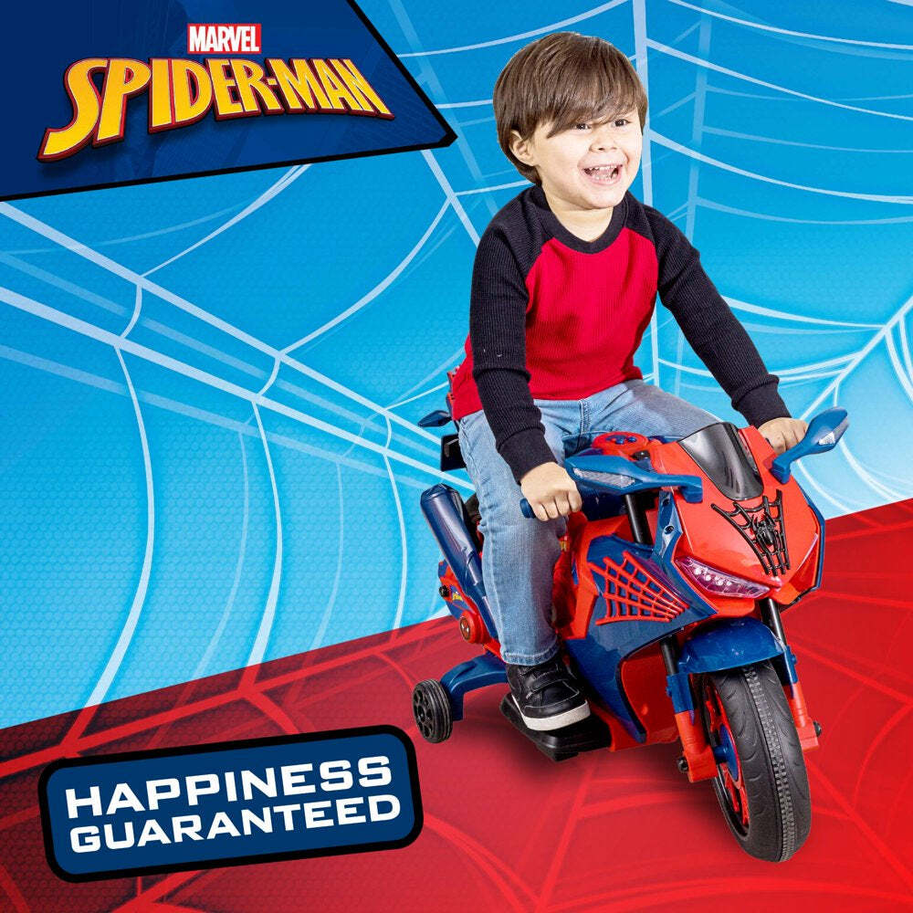 6V Spiderman Ride-On Motorcycle for Kids Ages 3+ with Rechargeable Battery