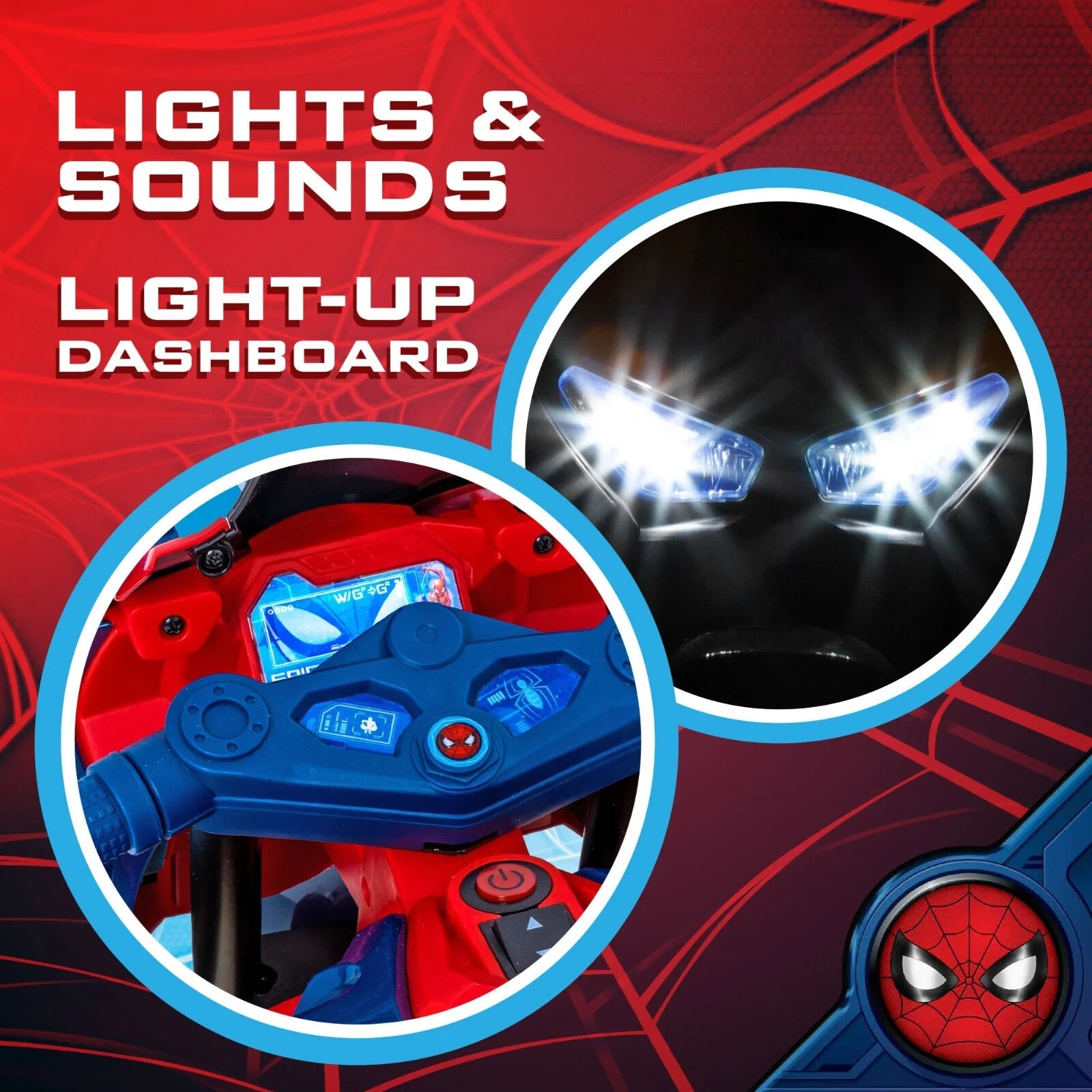 Spider-Man 6V Kids Ride-On Motorcycle with Lights, Sounds, and Training Wheels