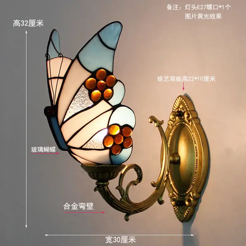 Stained glass butterfly wall sconces living room gold metalwork