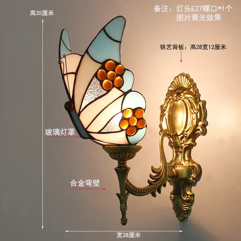 Stained glass butterfly wall sconces living room gold metalwork