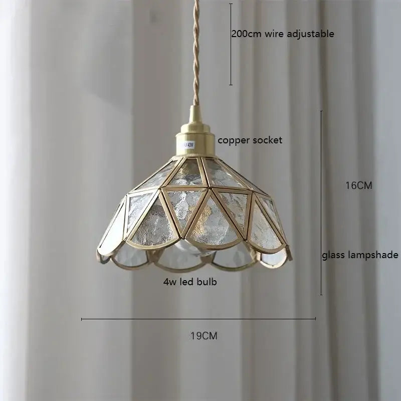 Stained glass floral pendant light for kitchen copper finish