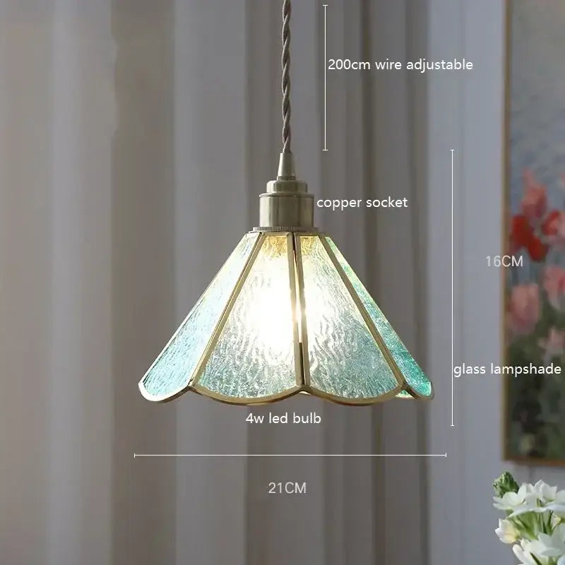 Stained glass floral pendant light for kitchen copper finish