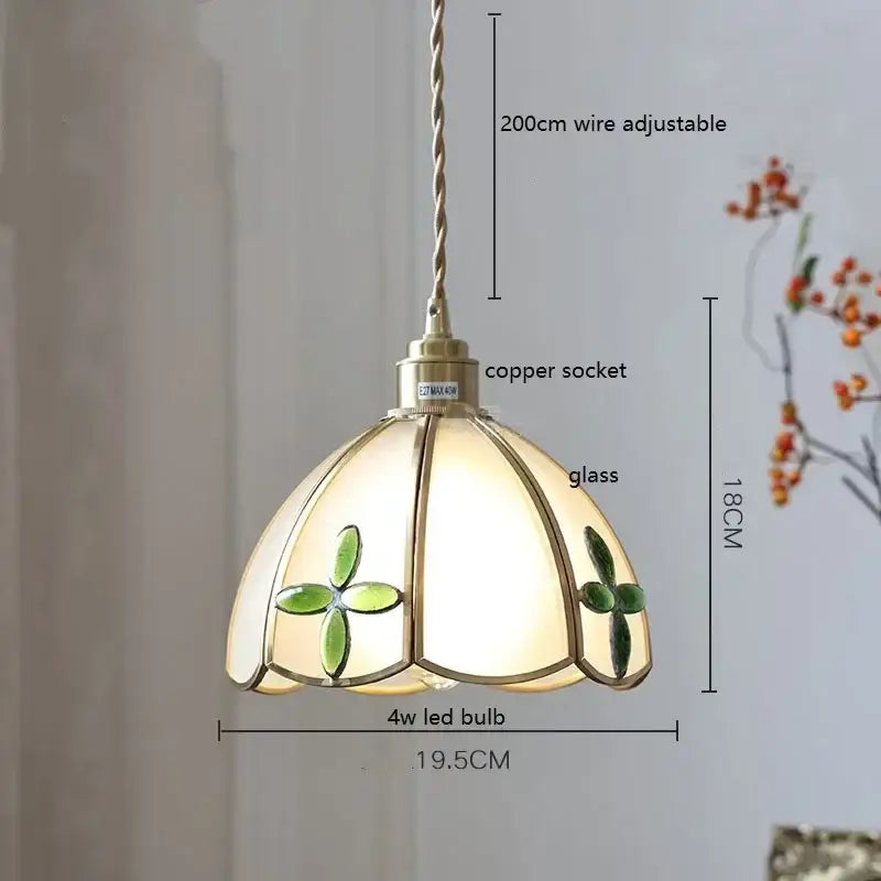 Stained glass floral pendant light for kitchen copper finish