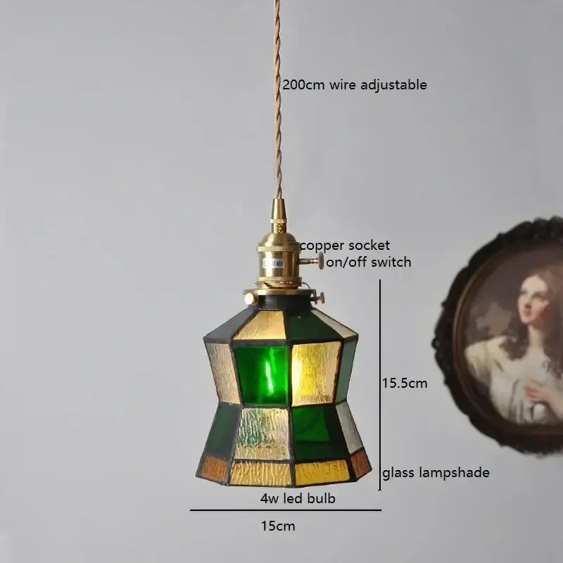 Stained glass floral pendant light for kitchen copper finish