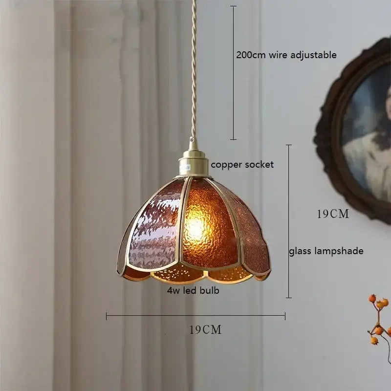 Stained glass floral pendant light for kitchen copper finish