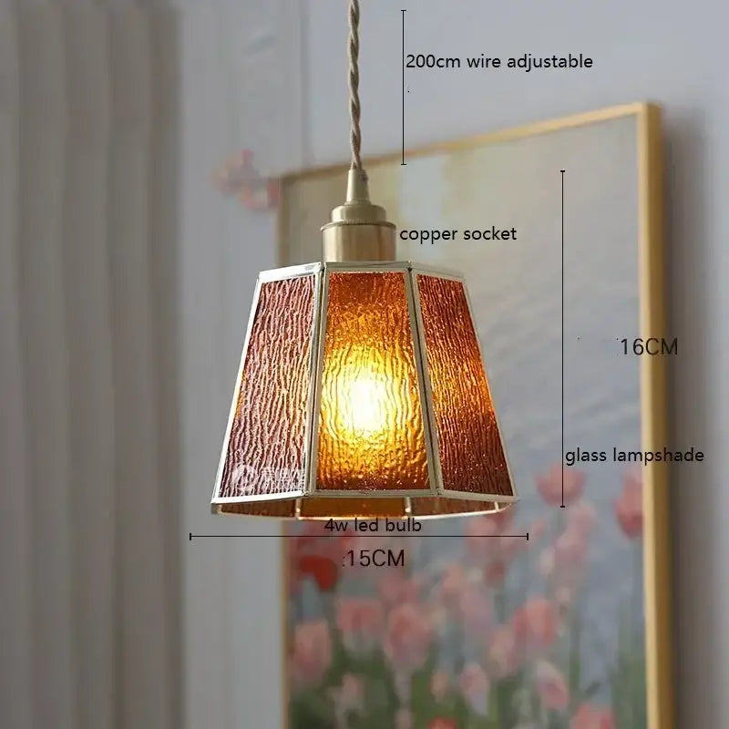 Stained glass floral pendant light for kitchen copper finish