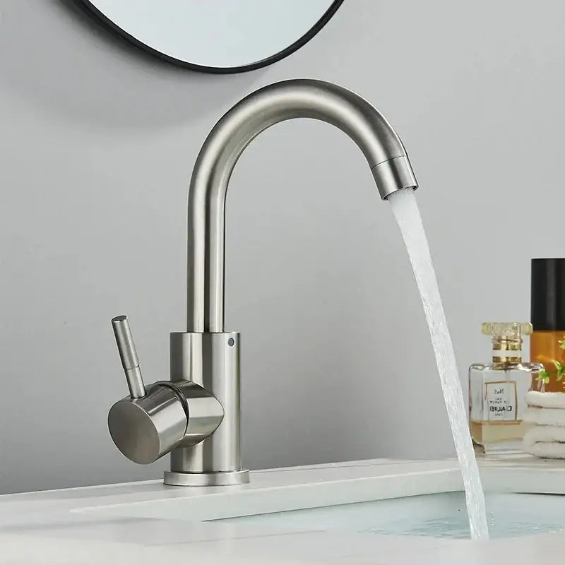 Modern brushed stainless steel bathroom sink faucet