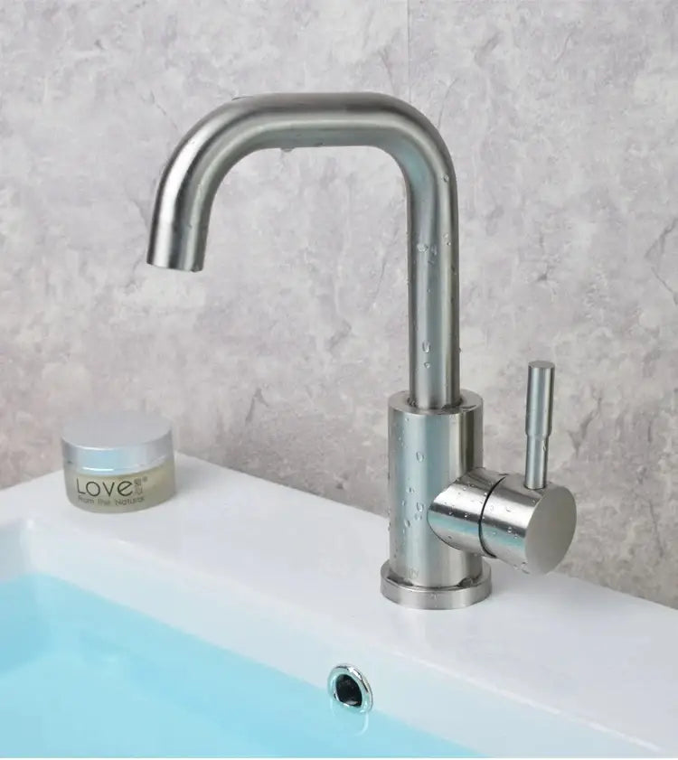Modern brushed stainless steel bathroom sink faucet