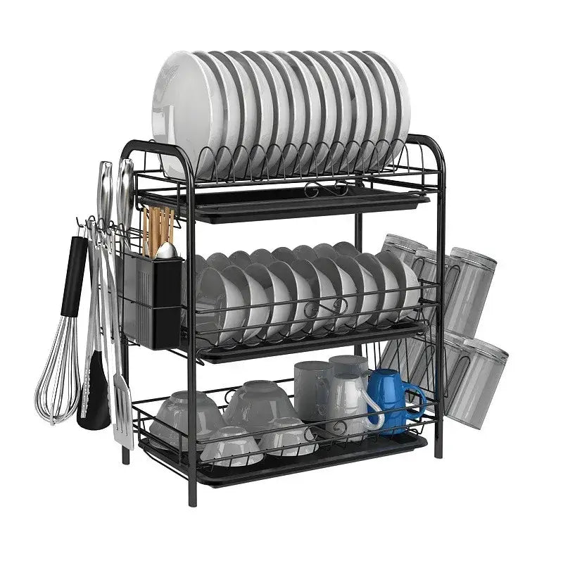 Stainless steel curved kitchen drying rack and dish organizer shelf