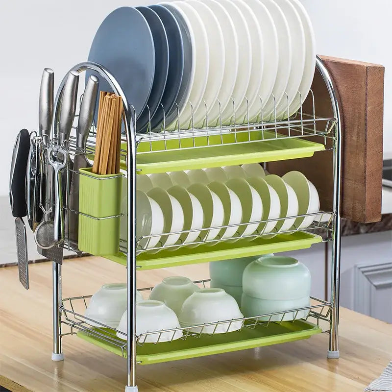 Stainless steel curved kitchen drying rack and dish organizer shelf