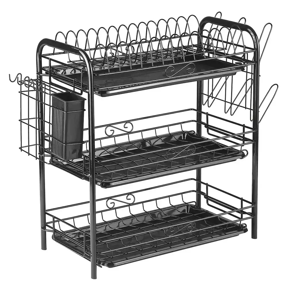 Stainless steel curved kitchen drying rack and dish organizer shelf