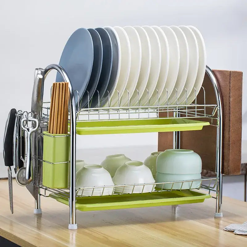 Stainless steel curved kitchen drying rack and dish organizer shelf