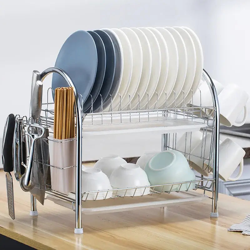 Stainless steel curved kitchen drying rack and dish organizer shelf