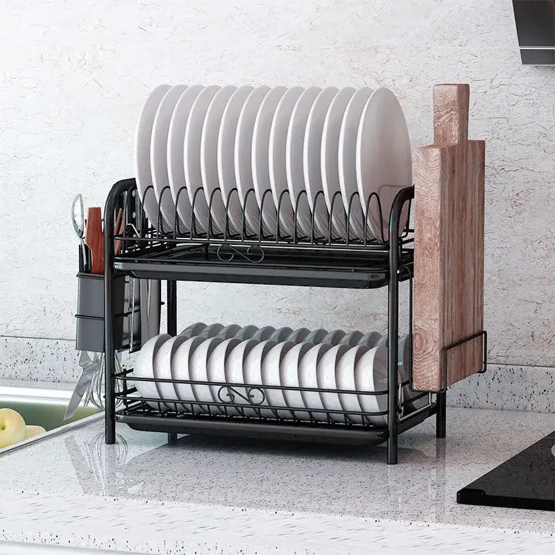 Stainless steel curved kitchen drying rack and dish organizer shelf