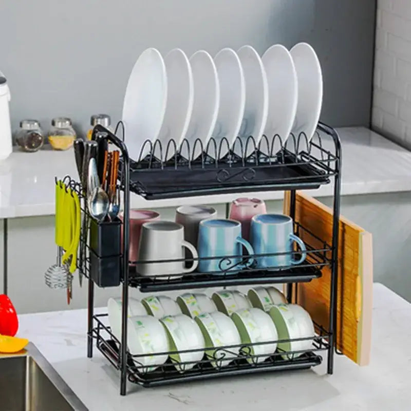 Stainless steel curved kitchen drying rack and dish organizer shelf