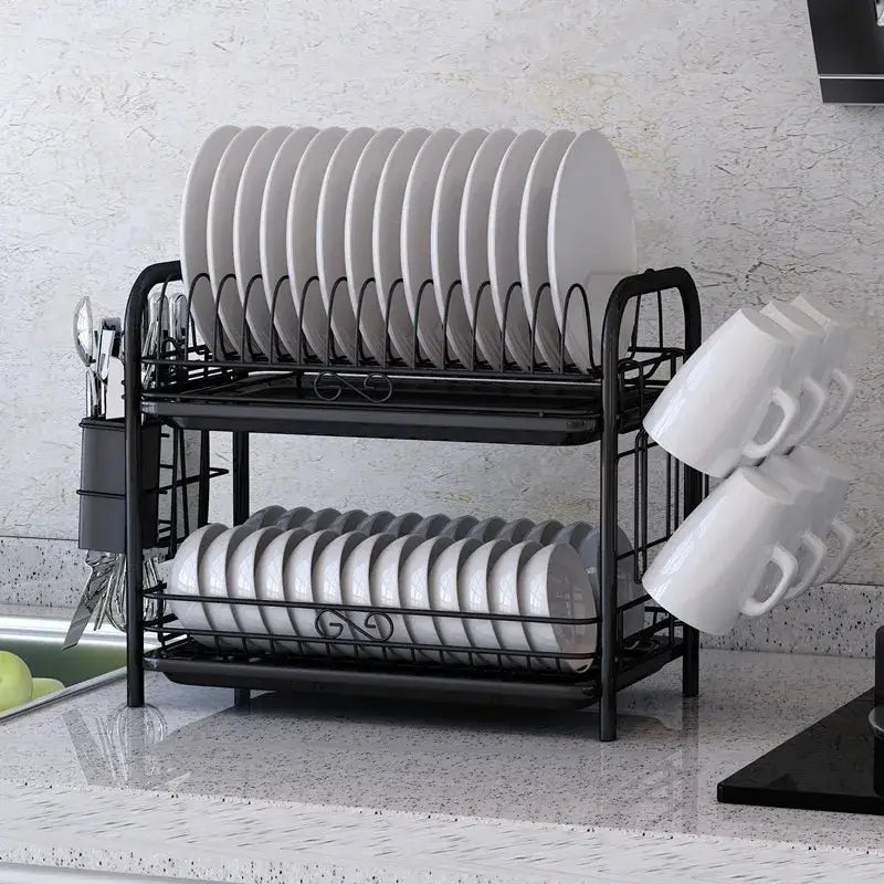 Stainless steel curved kitchen drying rack and dish organizer shelf
