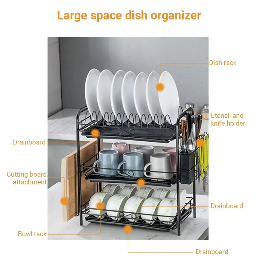 Stainless steel curved kitchen drying rack and dish organizer shelf