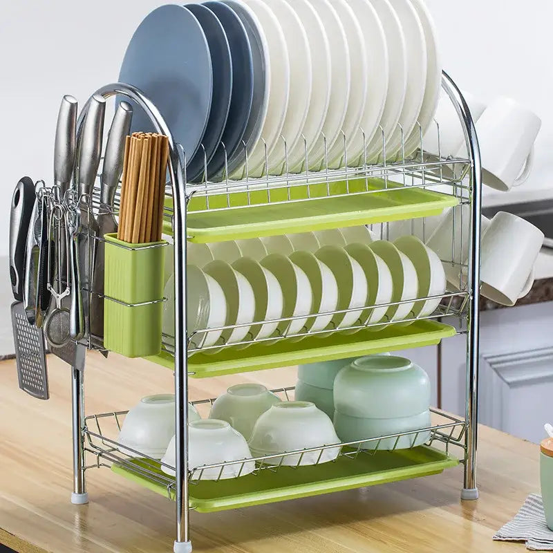 Stainless steel curved kitchen drying rack and dish organizer shelf