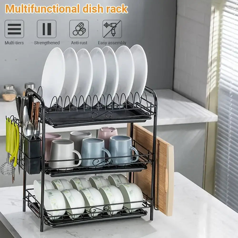 Stainless steel curved kitchen drying rack and dish organizer shelf