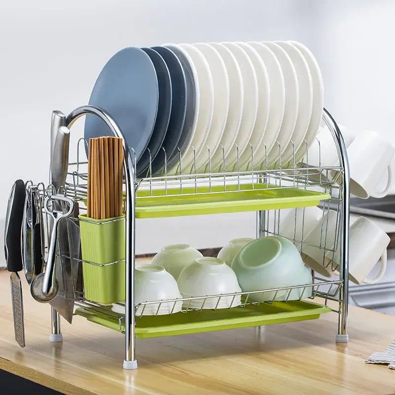 Stainless steel curved kitchen drying rack and dish organizer shelf