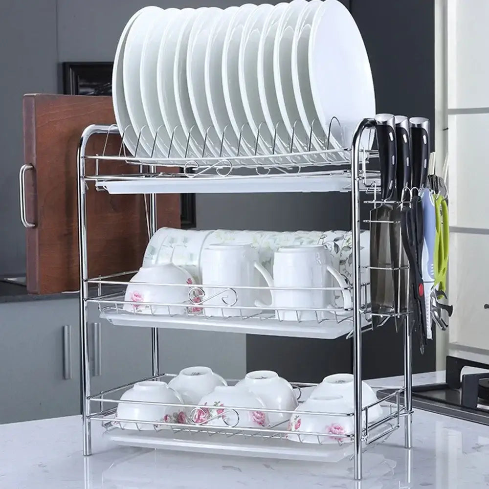 Stainless steel curved kitchen drying rack and dish organizer shelf