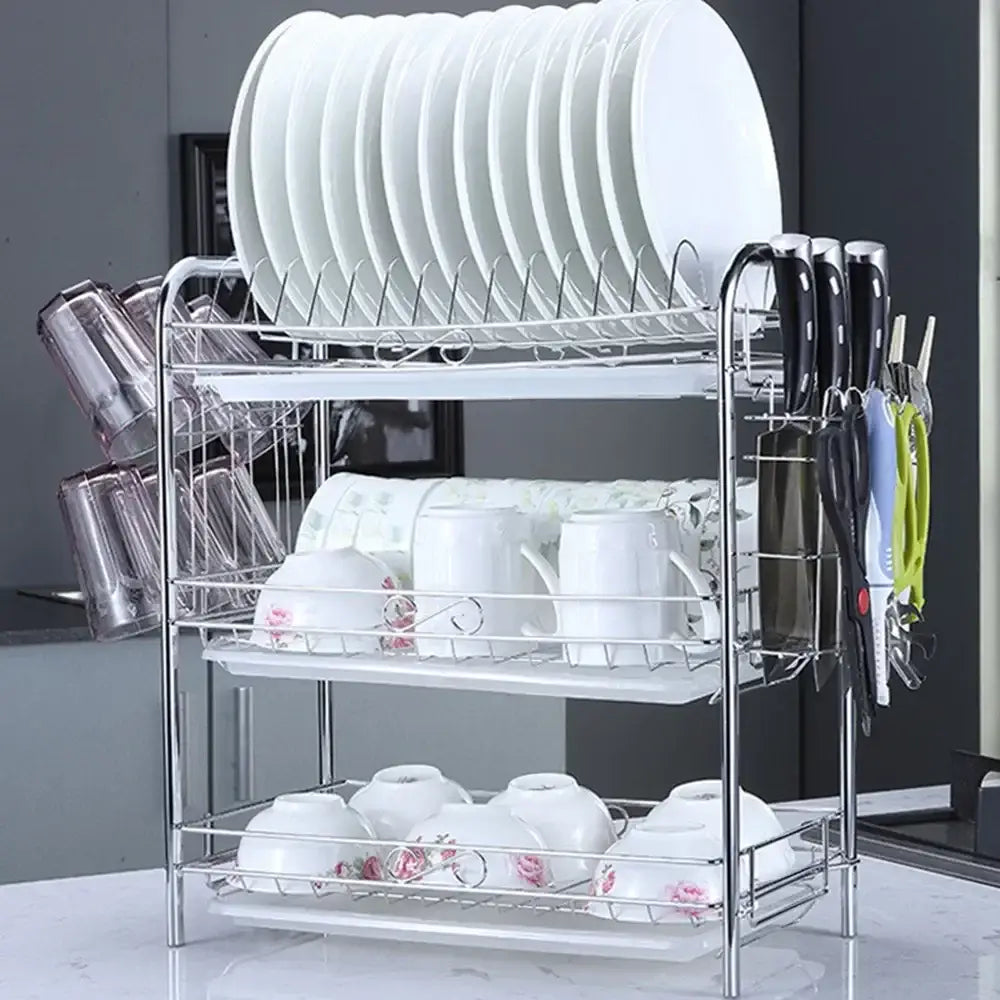 Stainless steel curved kitchen drying rack and dish organizer shelf