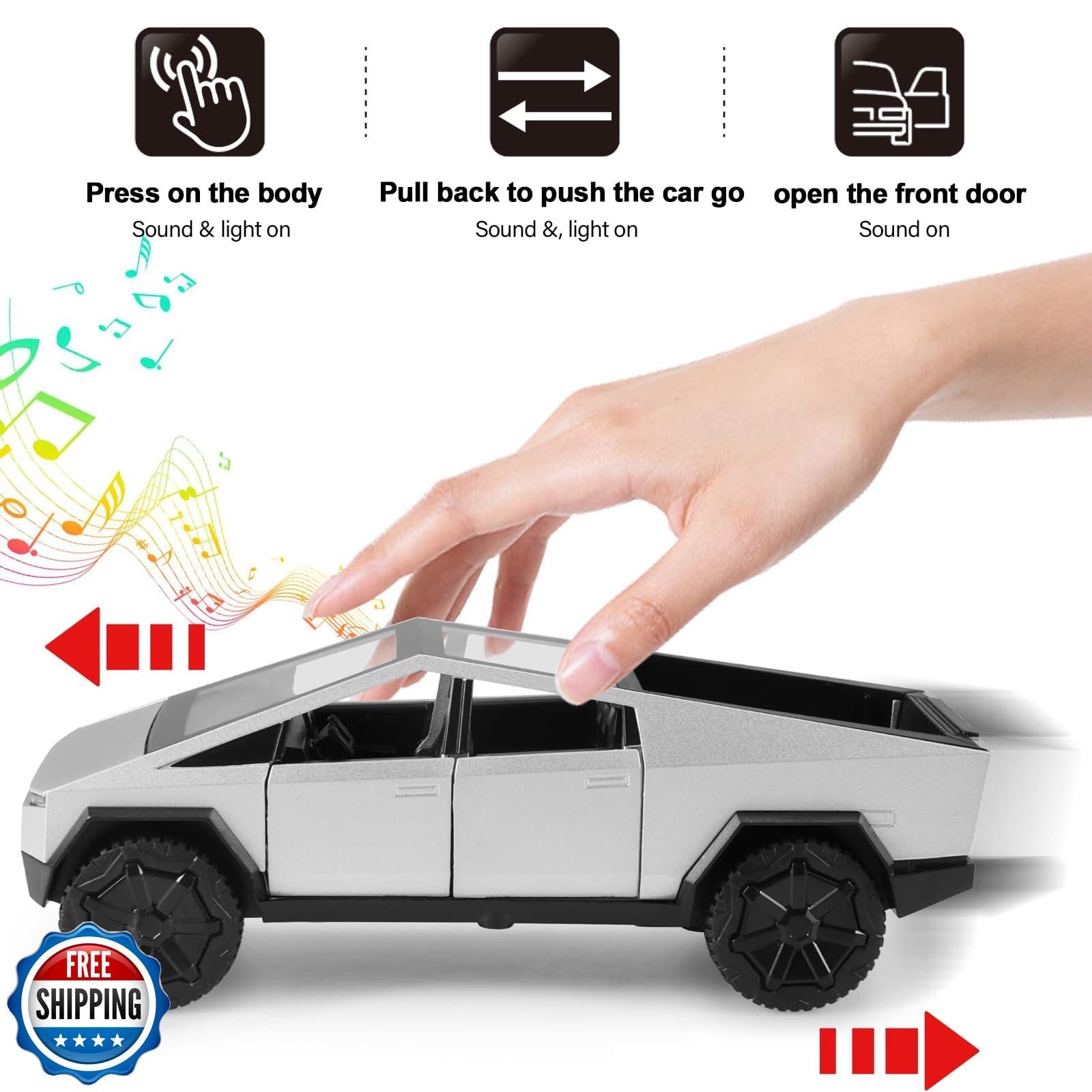 1/36 Scale Pickup Truck Toy Car with Lights for Boys and Girls