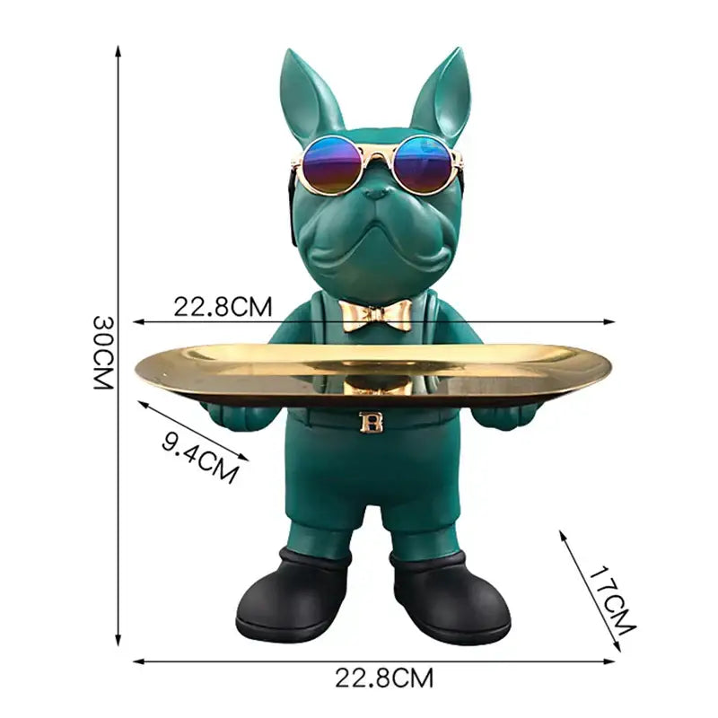 Stylish black & gold bulldog figurine sculpture living room decor tray