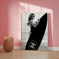 Modern black & white chanel surfboard wall art bedroom prints