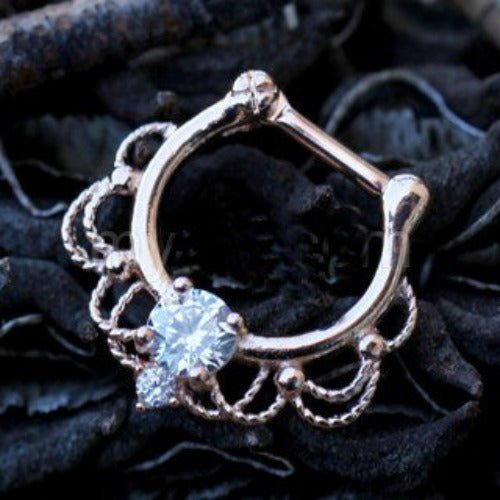 Rose Gold Plated 316L Stainless Steel Made For Royalty Ornate Septum Clicker