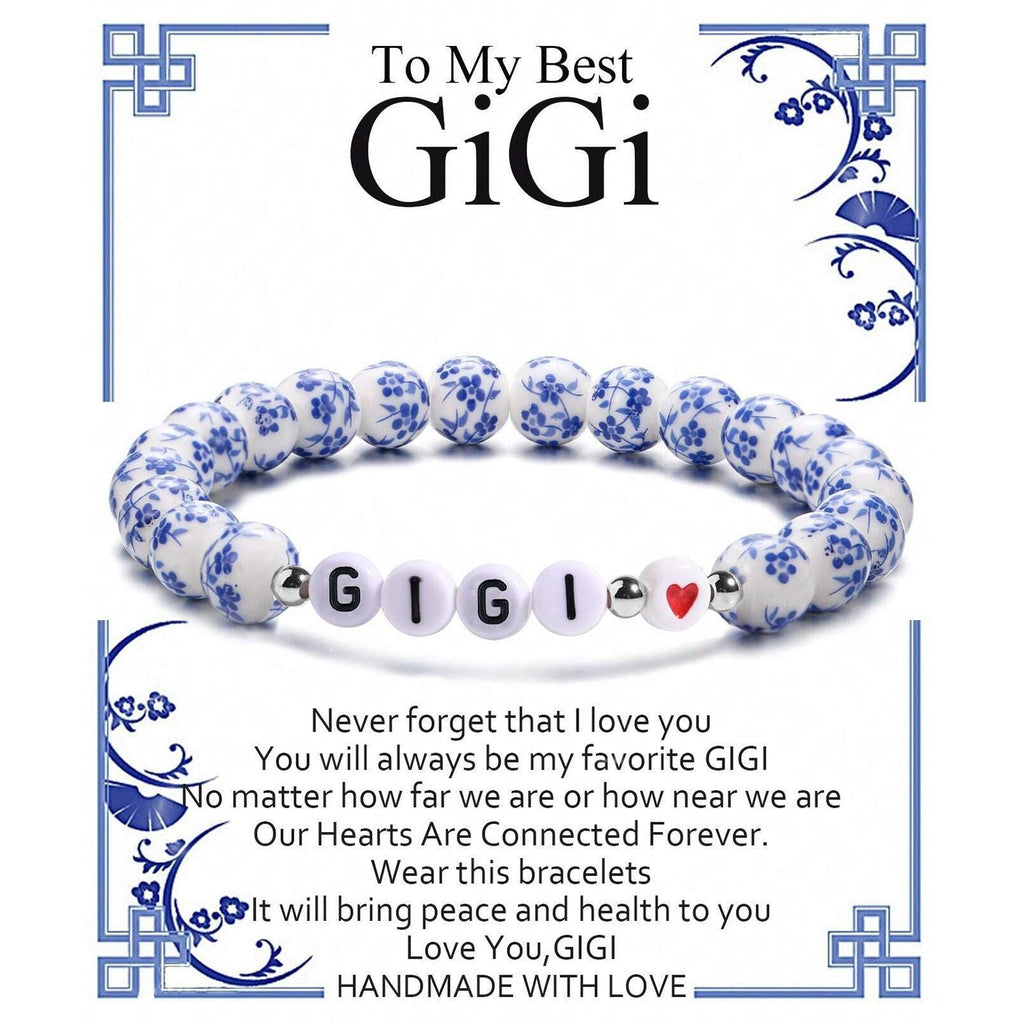 Blue and White Porcelain MAMA Beaded Bracelet