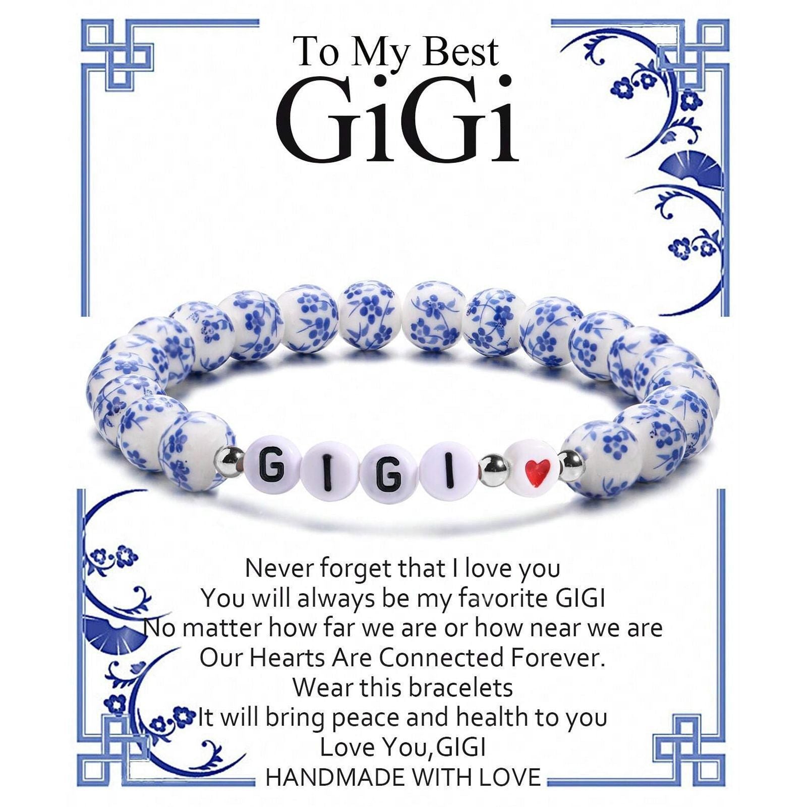 Blue and White Porcelain MAMA Beaded Bracelet
