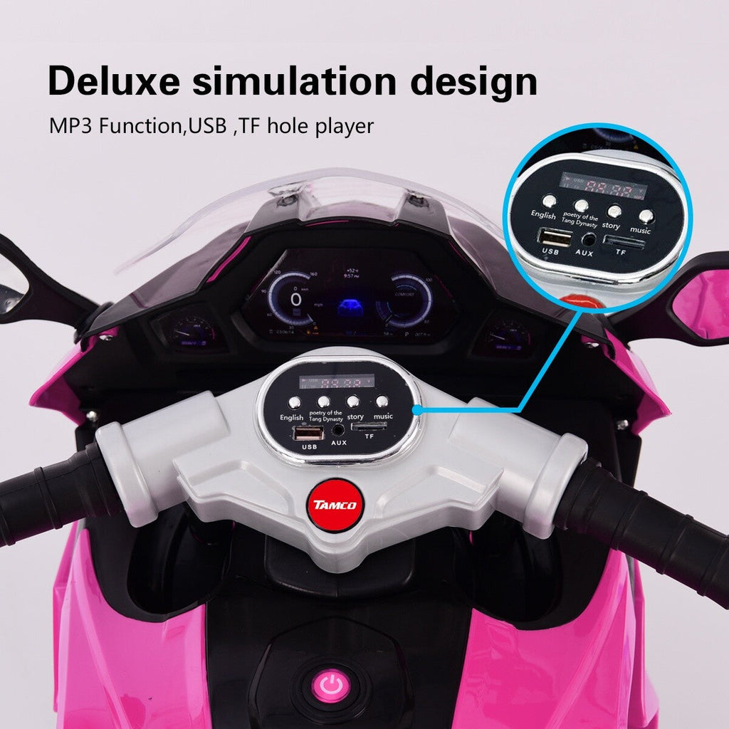 12V Kids Electric Ride-On Motorcycle Battery-Powered Bike for Girls