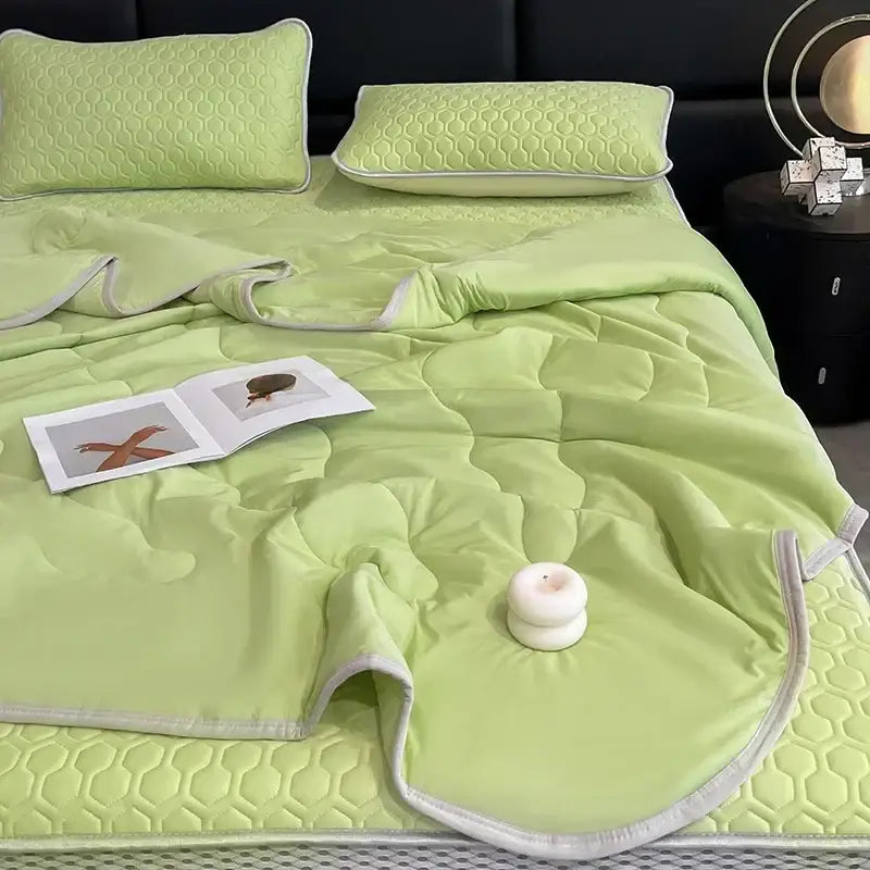 Teal & cream zigzag cool summer blanket set bedroom quilt