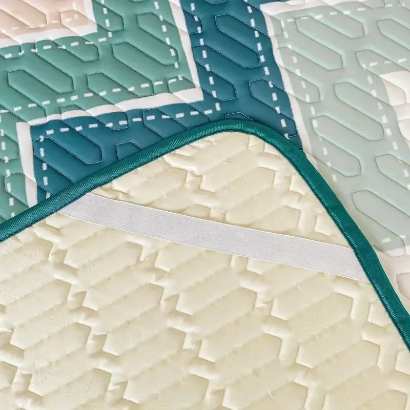 Teal & cream zigzag cool summer blanket set bedroom quilt