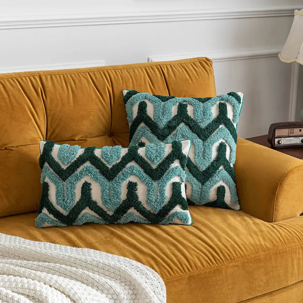 Teal & dark green boho tufted pillow covers living room decor