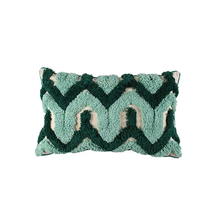 Teal & dark green geometric embroidery tassel cushion case living room