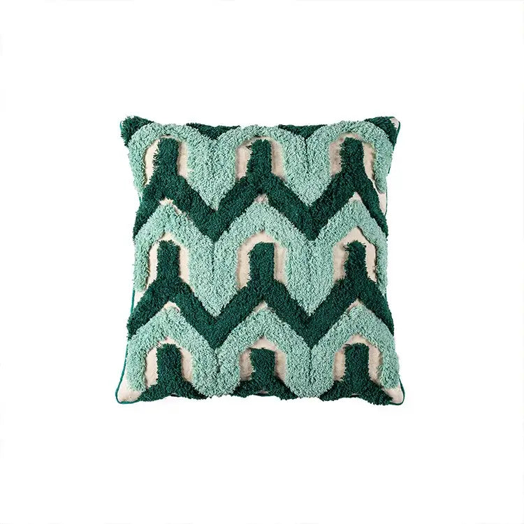 Teal & dark green geometric embroidery tassel cushion case living room