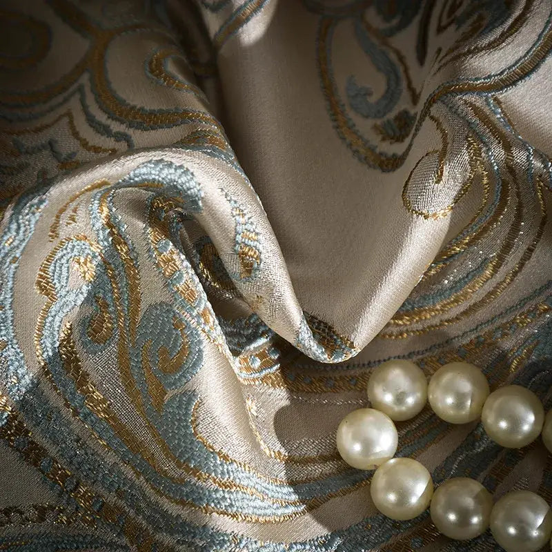 Teal & gold embroidered 200s egyptian cotton bedding set bedroom