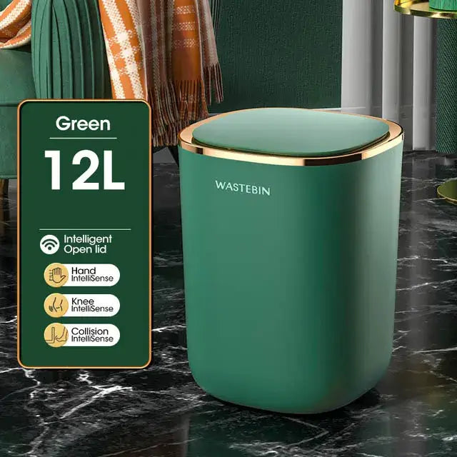 Teal & gold smart sensor luxury trash can kitchen dual compartment